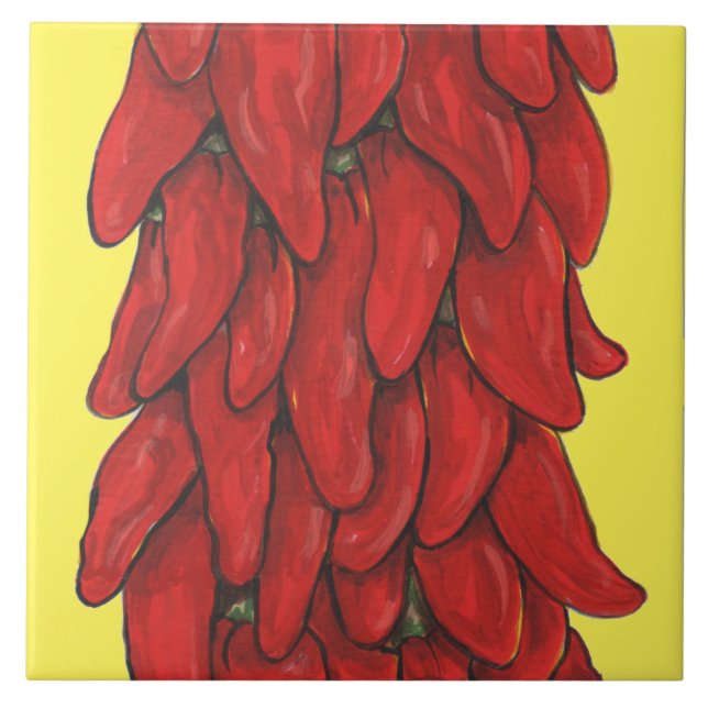 Southwest Chili Pepper Ristra Mitten Gult Kakelplatta (Framsidan)