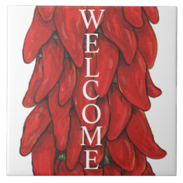 Southwest Chili Pepper Ristra Välkommen Mitten Kakelplatta