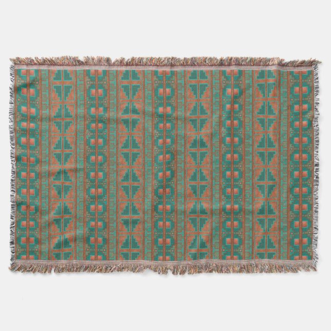 Southwest Copper Teal Geometric Mönster Filt (Framsidan)
