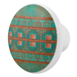 Southwest Copper Teal Geometric Mönster Knopp