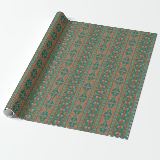Southwest Copper Teal Geometric Mönster Presentpapper (Utrullad)