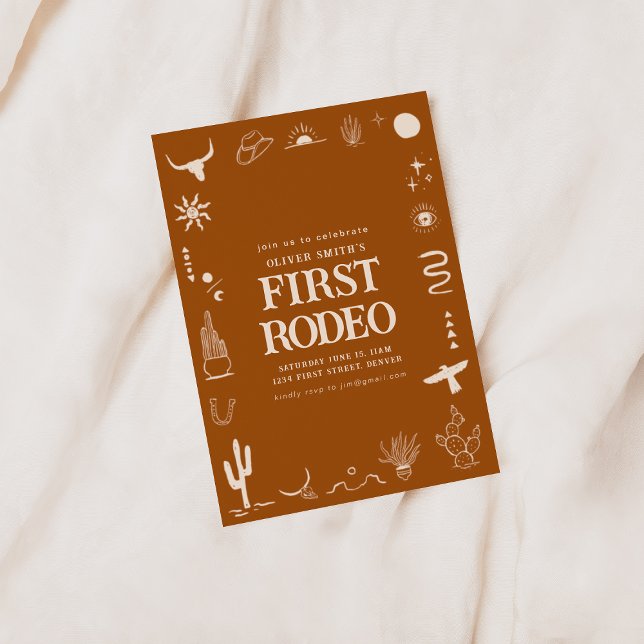 Southwest Cowboy First Rodeo Födelsedagsfest Invie Inbjudningar (Skapare uppladdad)