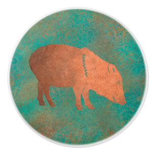 Southwest Cute Javelina Momma Copper Teal Knopp