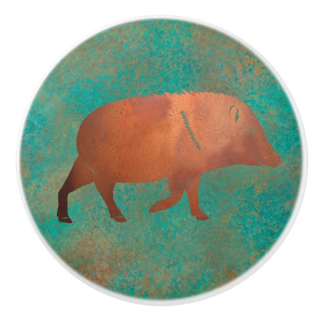 Southwest Cute Javelina Pappa Copper Teal Knopp (Framsidan)