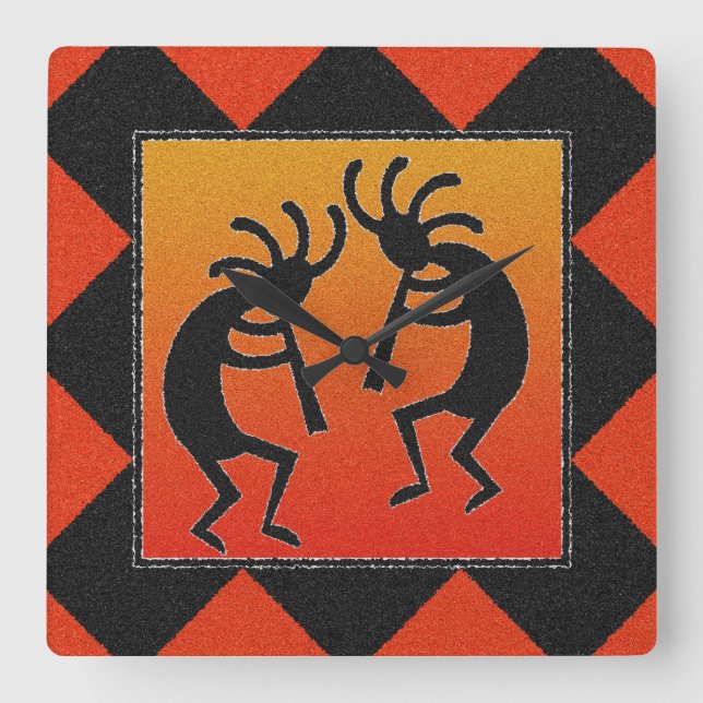 Southwest Dancing Kokopelli Design Fyrkantig Klocka (Framsida)