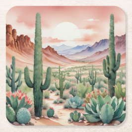 Southwest Desert Cactus Scene Underlägg Papper Kvadrat