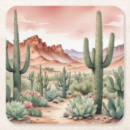 Southwest Desert Cactus Scene Underlägg Papper Kvadrat