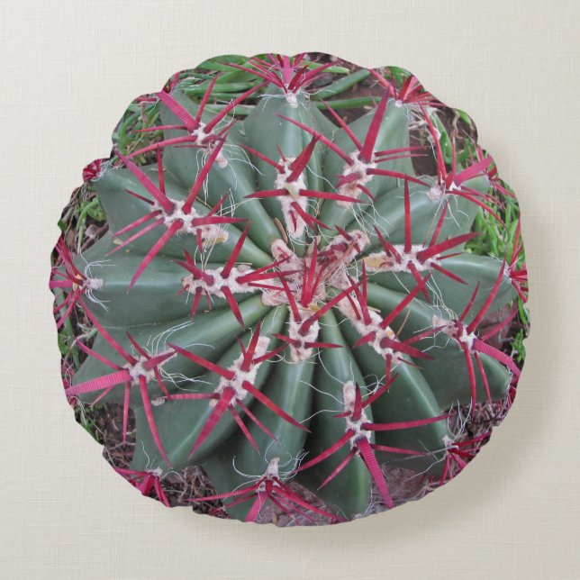 Southwest Desert Plant Photo Red Barrel Cactus Rund Kudde (Framsidan)