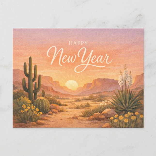 Southwest Desert Sunrise New Year Helg Vykort (Framsida)