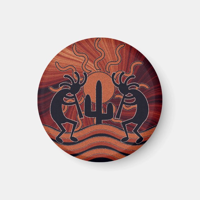 Southwest Desert Sunset Cactus Kokopelli Magnet (Framsidan)