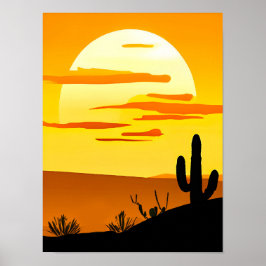 Southwest Desert Sunset with Cactus Poster