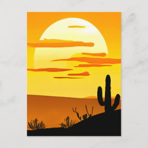 Southwest Desert Sunset with Cactus Vykort