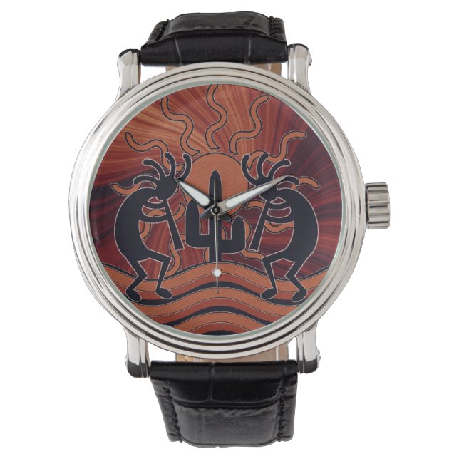 Southwest Design Dancing Kokopelli Desert Sunset Armbandsur (Framsida)