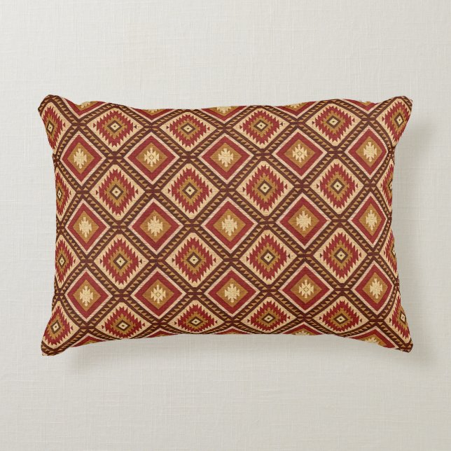 Southwest Diamond Rust Red & Beige Navajo Style Prydnadskudde (Framsidan)