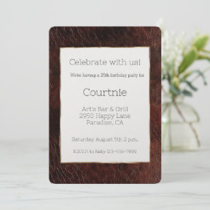Southwest Faux Brown Leather Cowhide Birthday Inbjudningar
