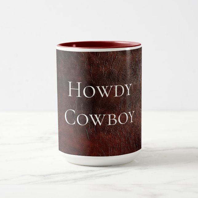Southwest Faux Brown Leather Cowhide Mugg (Center)