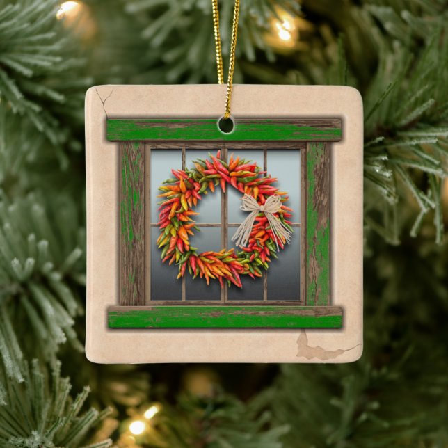 Southwest Festive Chile Wreath Window Personalized Julgransprydnad Keramik (Träd)
