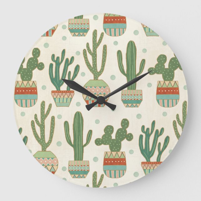 Southwest Geo Step | Cactus Mönster Stor Klocka (Framsida)
