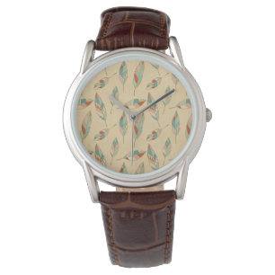 Southwest Geo Step   Coral Feather Mönster Armbandsur