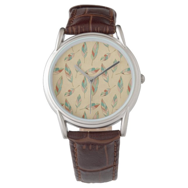 Southwest Geo Step | Coral Feather Mönster Armbandsur (Framsida)