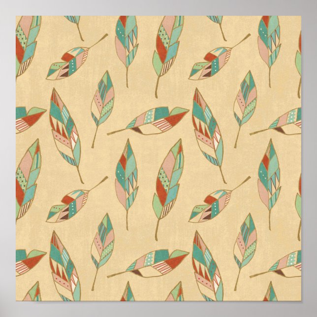Southwest Geo Step | Coral Feather Mönster Poster (Framsidan)