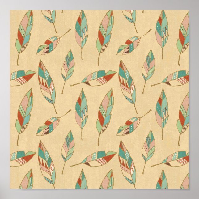 Southwest Geo Step | Coral Feather Mönster Poster (Framsidan)