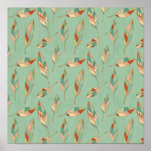 Southwest Geo Step Grönt Feather Mönster Poster