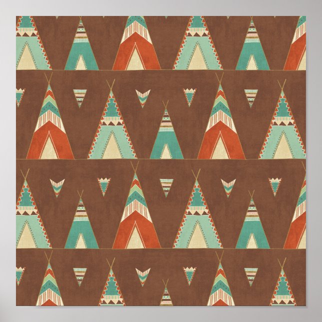 Southwest Geo Step | Teal Teepee Mönster Poster (Framsidan)