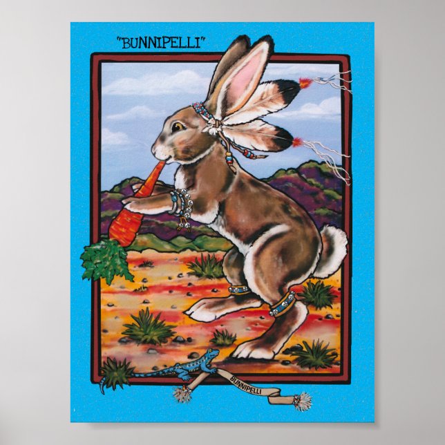 Southwest Kokopelli Bunnipelli Rabbit Whimsical Poster (Framsidan)