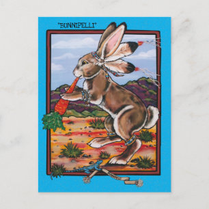 Southwest Kokopelli Bunnipelli Rabbit Whimsical Vykort