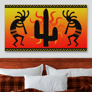 Southwest Kokopelli Cactus Tribal Design Canvastryck