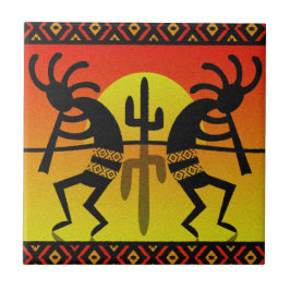 Southwest Kokopelli Cactus Tribal Design Kakelplatta