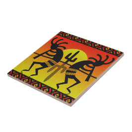Southwest Kokopelli Cactus Tribal Design Kakelplatta