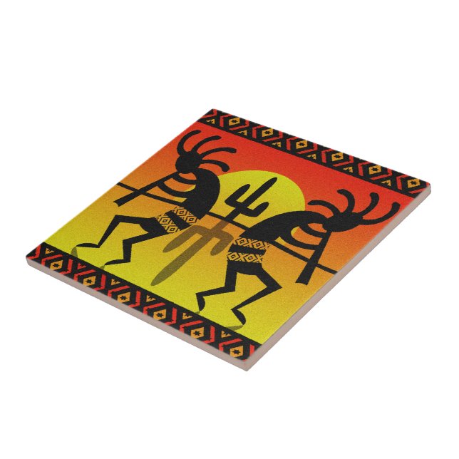 Southwest Kokopelli Cactus Tribal Design Kakelplatta (Sidan)