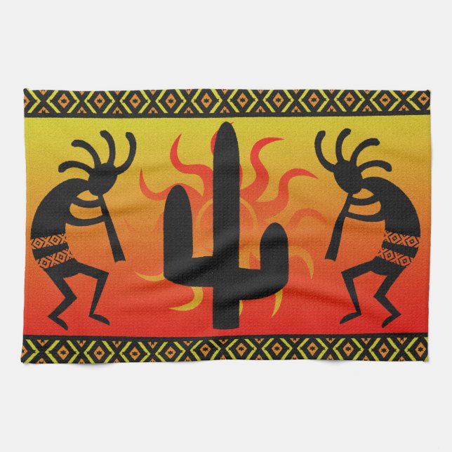 Southwest Kokopelli Cactus Tribal Design Kökshandduk (Horisontell)