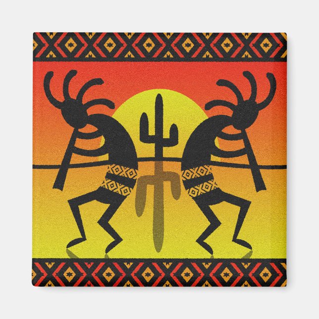 Southwest Kokopelli Cactus Tribal Design Magnet (Framsidan)
