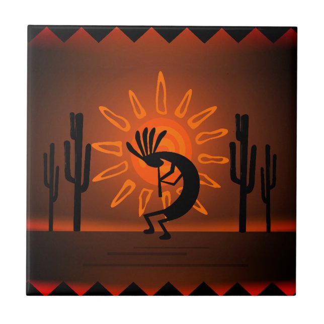 Southwest Kokopelli Desert Sunset Brown Kakelplatta (Framsidan)