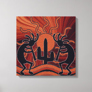 Southwest Kokopelli för Deset solkaktus Canvastryck