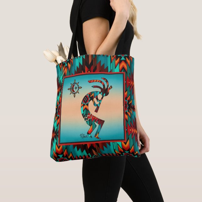 Southwest Kokopelli och Sol Tote Bag Tygkasse (Närbild)