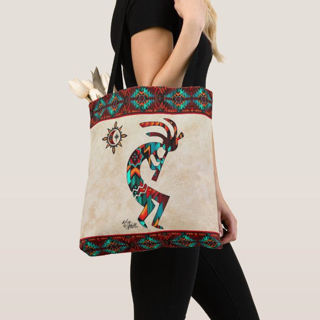 Southwest Kokopelli och Sol Tote Bag Tygkasse (Närbild)