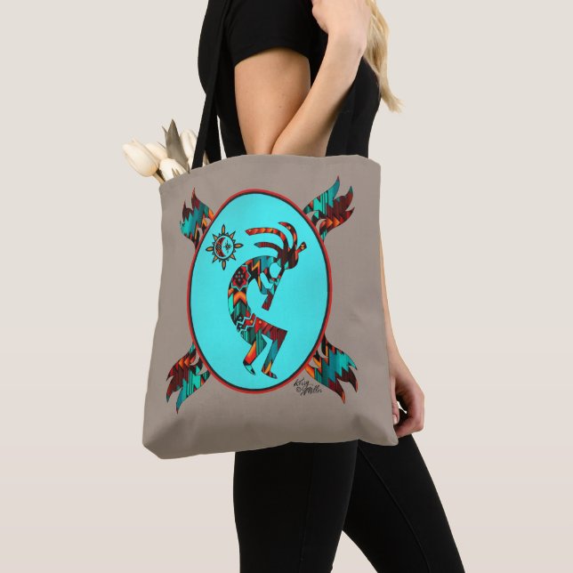 Southwest Kokopelli och Sol Tote Bag Tygkasse (Närbild)