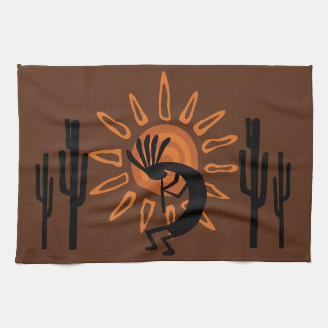 Southwest Kokopelli Sol Desert Rustic K Towel Kökshandduk (Horisontell)
