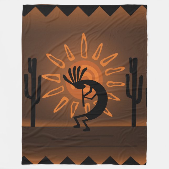Southwest Kokopelli Sol Rustic Brown Blanket Fleecefilt (Framsidan)