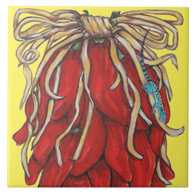 Southwest Lizard Red Chili Pepper House Number Top Kakelplatta (Framsidan)