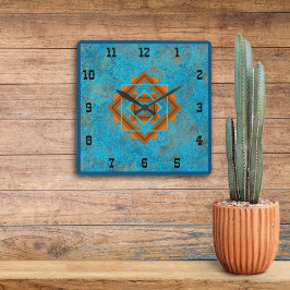Southwest Mountain Peaks Turquoise Western Style S Fyrkantig Klocka