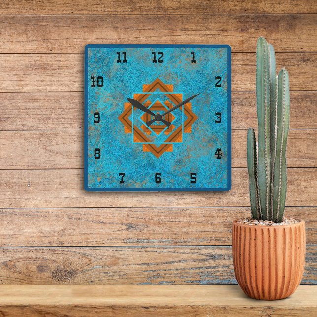 Southwest Mountain Peaks Turquoise Western Style S Fyrkantig Klocka (Skapare uppladdad)