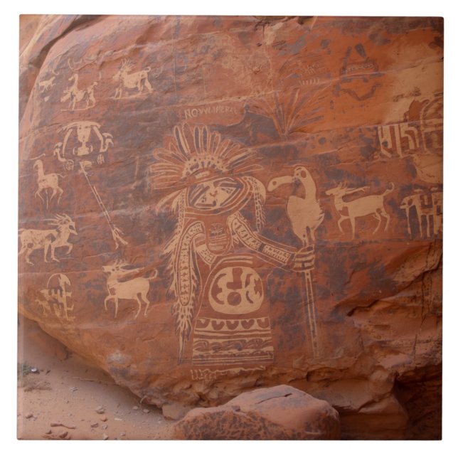 Southwest Native American Petroglyh  Kakelplatta (Framsidan)