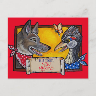 Southwest New mexico Coyote Roadrunner Souvenir Vykort