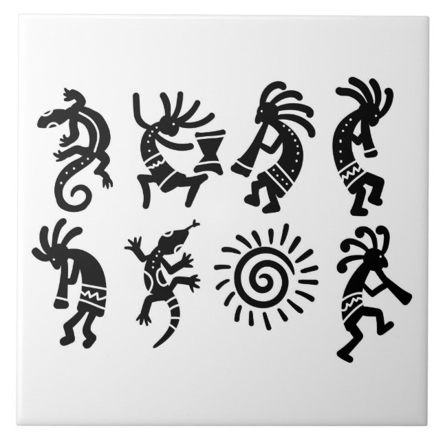 Southwest Petroglyh Kokopelli Mönster Kitchen Kakelplatta (Framsidan)