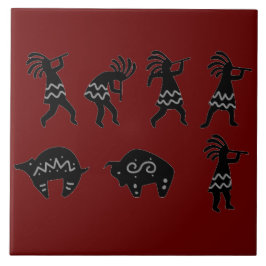 Southwest Petroglyh Mörk Red Kokopelli Kakelplatta
